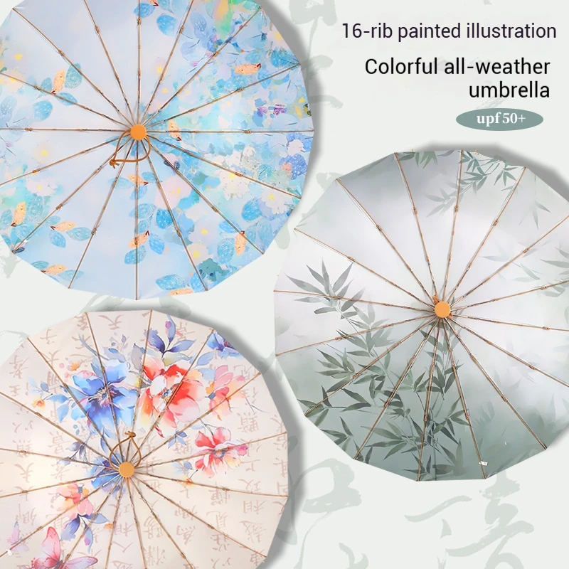 

Цветной гель с 16 полосками, китайский пейзаж, цифровая печать, полностью алюминиевая рама, стильный винтажный солнцезащитный зонт