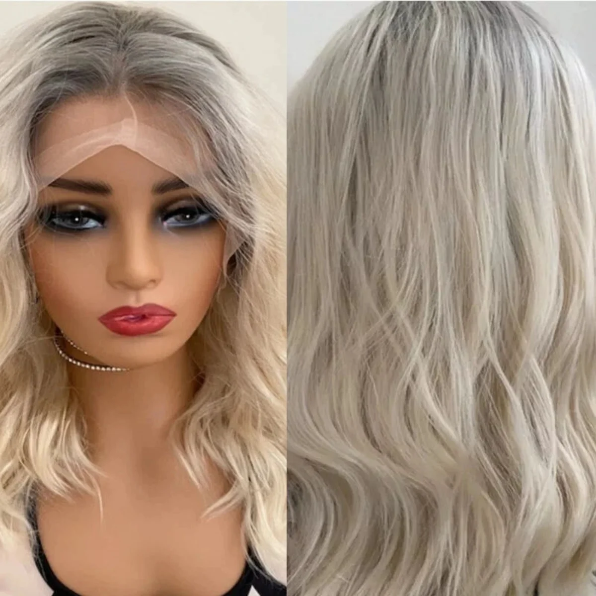 أومبير شعر مستعار أشقر فاتح الجسم موجة شعر مستعار الجذر الداكن الاصطناعية الدانتيل شعر مستعار أمامي الكتف Preplucked شعري ألياف سمراء شعر مستعار ناعم 16"