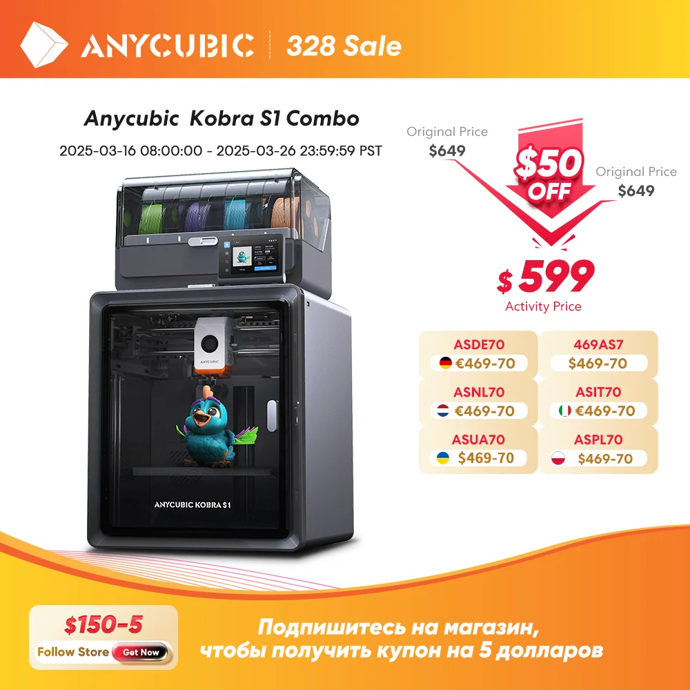 Anycubic Kobra S1 Combo Multi-Color 3D Printer High Precision Core XY Stable Structure Ultra-Quiet Max Speed 600mm/s 3D Printer