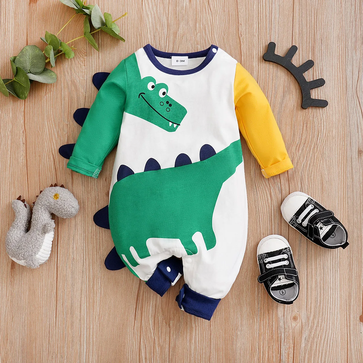 Baby Jumpsuit Cute Cartoon 3d Dinosaur Printed Cotton Comfortable And Soft Spring And Autumn Long Sleeved 0-18m Newborn Clothes