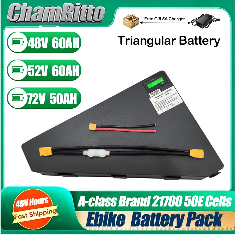 48V 52V 72V Triangle Hight Ebike Battery Capacity 35 40AH 50AH Electric Bike 21700 36V 60V 60Ah 30Ah For 1000W 1500W 2000W 3000W