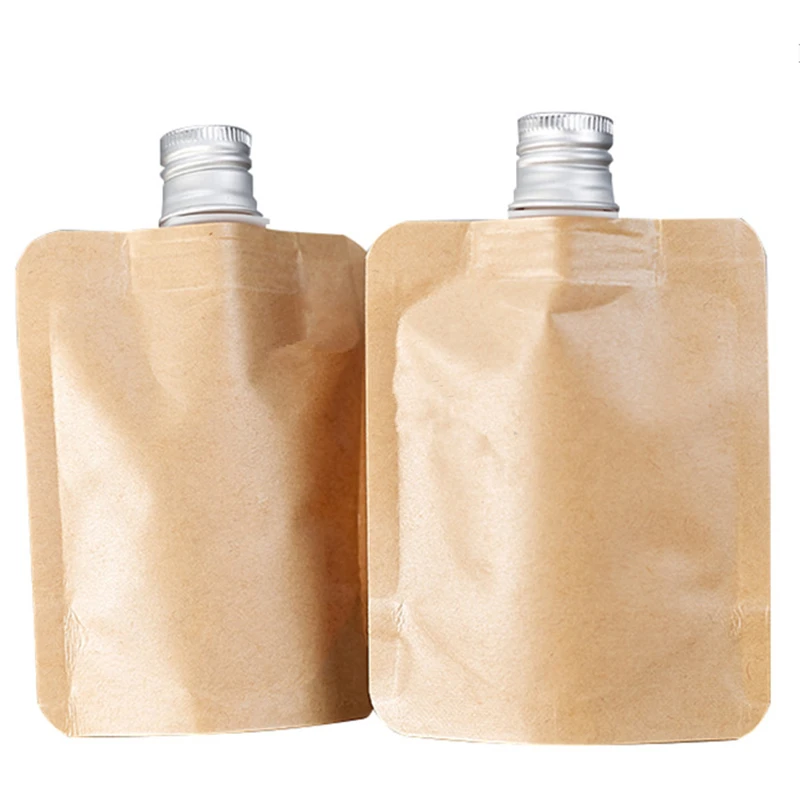 

100pcs 50ml Environmentally Friendly Kraft Paper Spout Pouch Biodegradable Liquid Beverage Packaging Bags