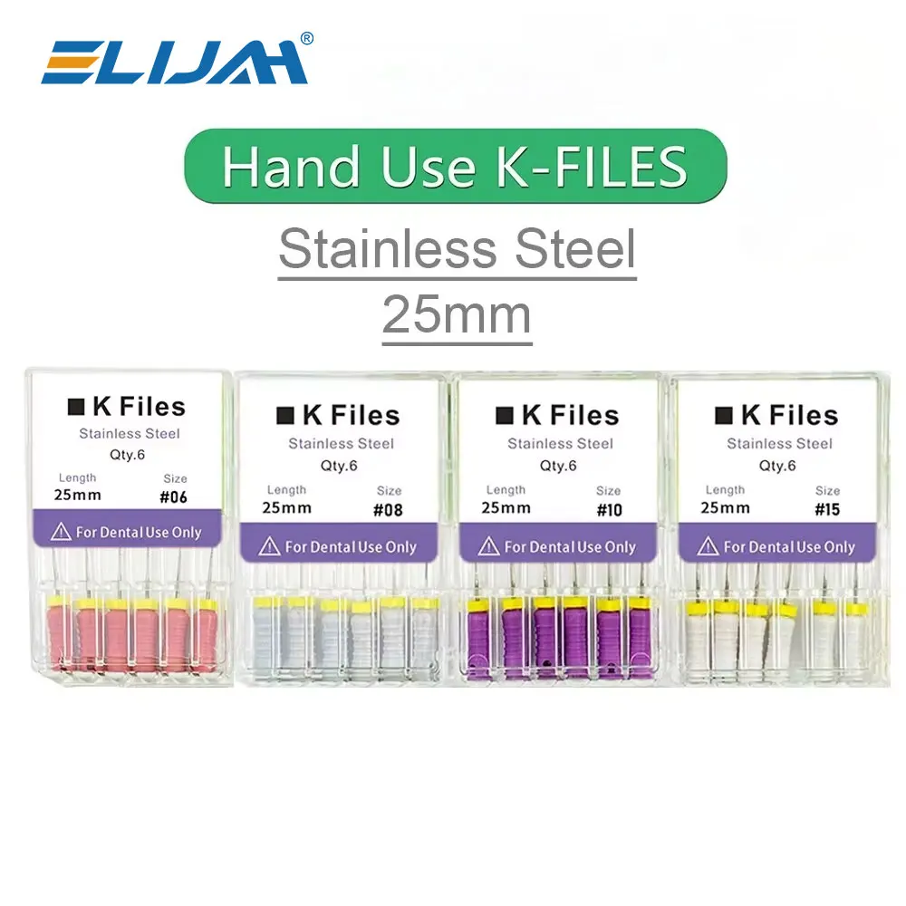 CYF045 Dental K-Files 25mm 6#/8#/10#/15# 6Pcs/Pack Denspay Dental Stainless Steel K Files Hand Use Endodontic Root Canal File