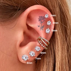 Pendientes de circonia cúbica para mujer, aretes sencillos de 0,7 quilates, Color oro rosa, Color plateado, joyería de piedra AAA + CZ, brincos E435