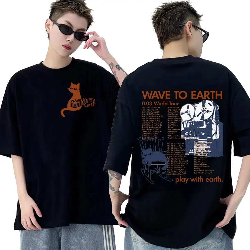 

Wave To Earth Cat 0.03 World Tour T Shirt Men Women Retro Harajuku Fashion T-shirts 100% Cotton Oversized T-shirt Y2k Streetwear
