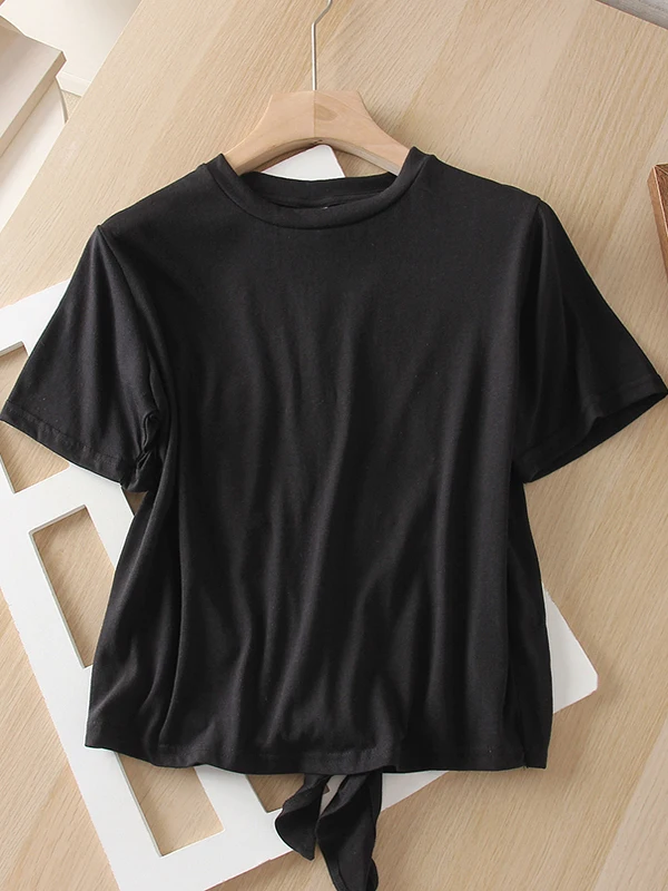 T-shirt bianca con cinturino scavato Bal ort Sve T-shirt estiva da donna nuova allentata di piccole dimensioni Top coreano Sle Dstring Umidità...