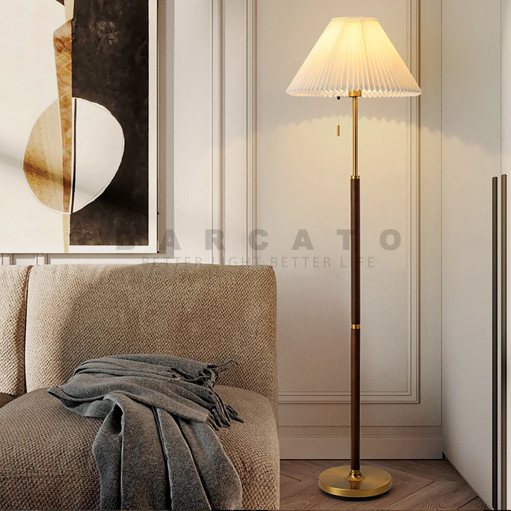 American Floor Lamp Vintage Pleated Fabric Standing Lights Living Room Study Bedroom Home Design E27 Standing Lamps Night Light