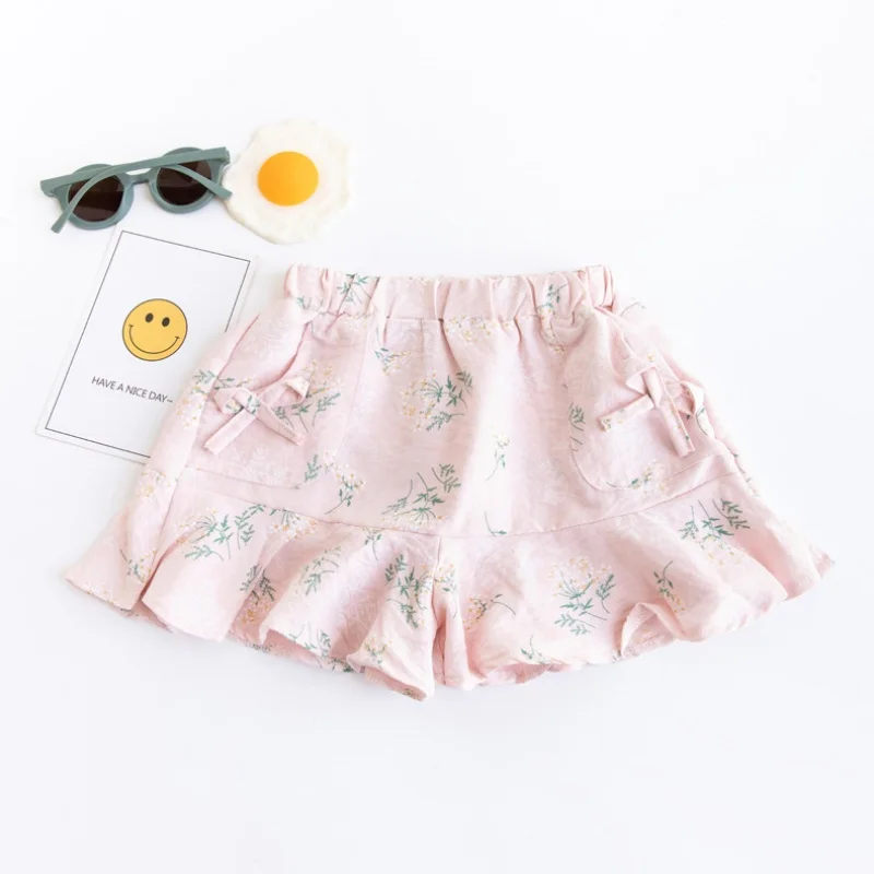 Children\'s Short Pant For Girls Cotton Print Kids Girl Shorts Summer Thin Sweet Pocket Bow Short Trousers 3-8T Clothing Outwear