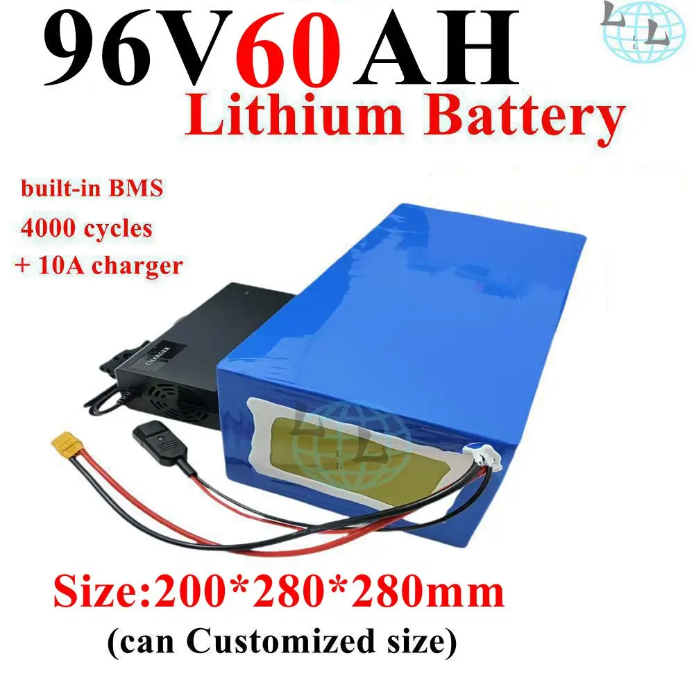 LL-Batterie lithium-ion avec chargeur 10A, robot moteur, scooter, vélo, moto, , films, BMS, 5000W, 96V, 60Ah, AGV