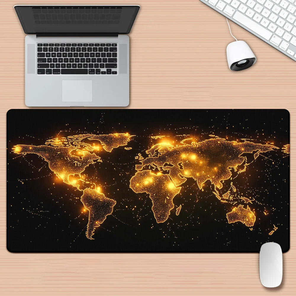 

1pc Glowing Earth Map Design XXL Mouse pad Non-Slip Rubber Base Stitched Edges Large Desk Mat for Computer Gaming Office PC Gift