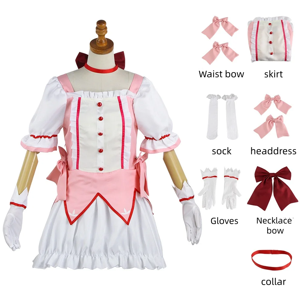 

Ladies' Sweet Lolita Magic Cosplay Set, Pink and White Ruffle Bow Dress, Suitable for Role Playing and Photo Shooting