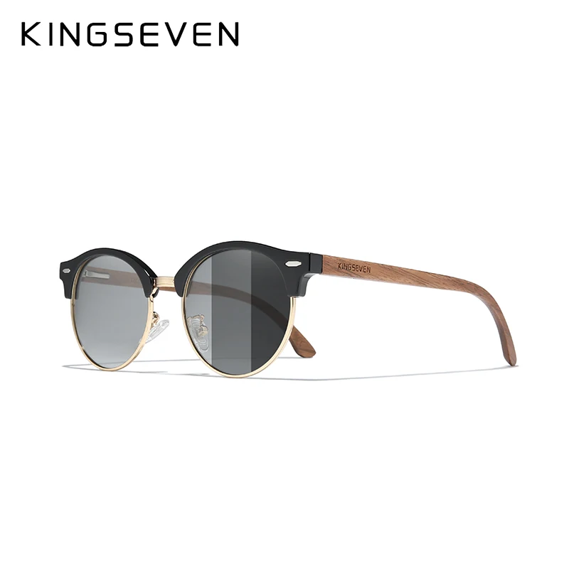 KINGSEVEN 2024 Handmade Black Walnut Wood Men's Sunglasses Women Polarized Mirror Lens Sun Glasses Male UV400 Oculos W5517