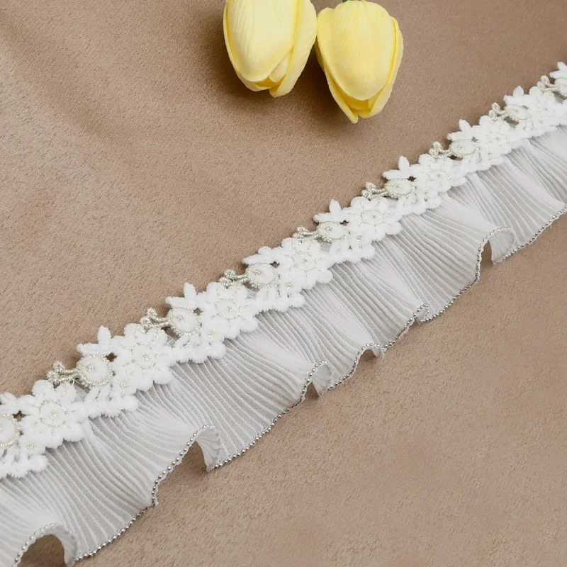 New Minimalist and Luxurious Silver Lace Splicing Single-layer Fungus Silver Bead Embroidery Woven Ribbon Decoration Accessories