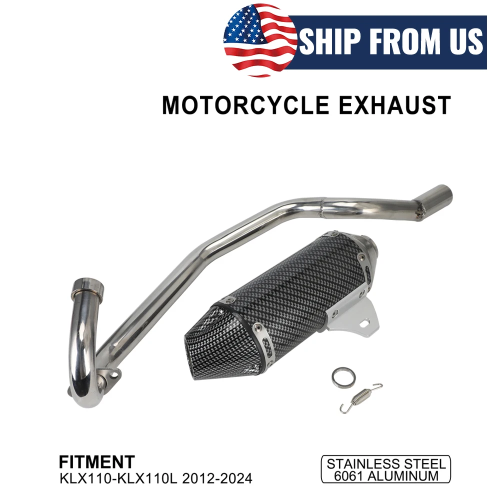 

Motorcycle Escape-Pipe Full System Exhaust Pipe Electric Dirt Bike For Kawasaki KLX110 KLX110L 2012 2013 2014-2024 Aluminum
