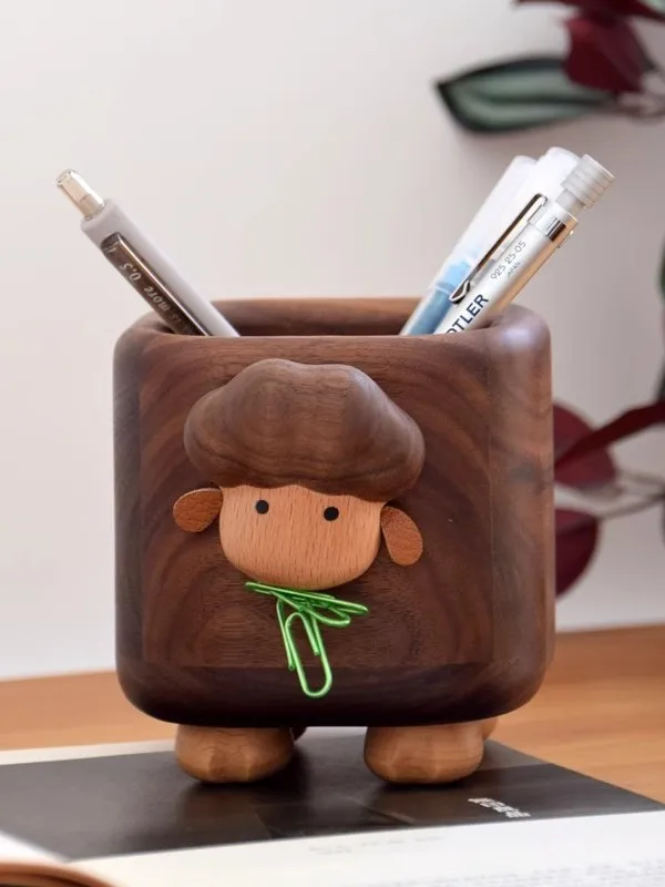 lamb-shaped-wooden-pen-holder-black-walnut-creative-wood-storage-box-office-desktop-decoration-birthday-gift
