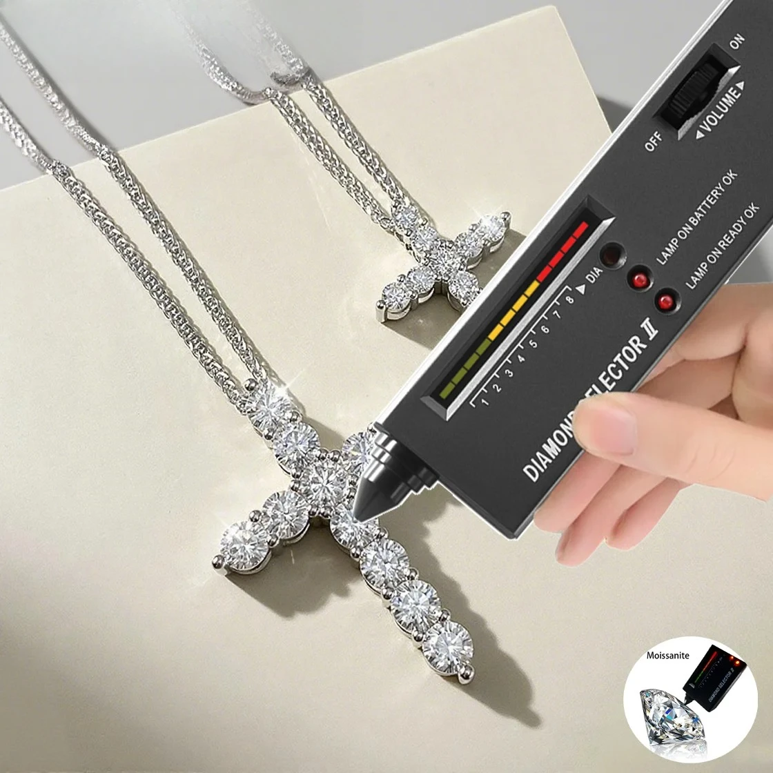 

Full 2.5-5MM Moissanite Cross Pendant 45-60cm 100% 925 Sterling Silver Necklace For Women Man Fine Hoop Jewelry Party Gift