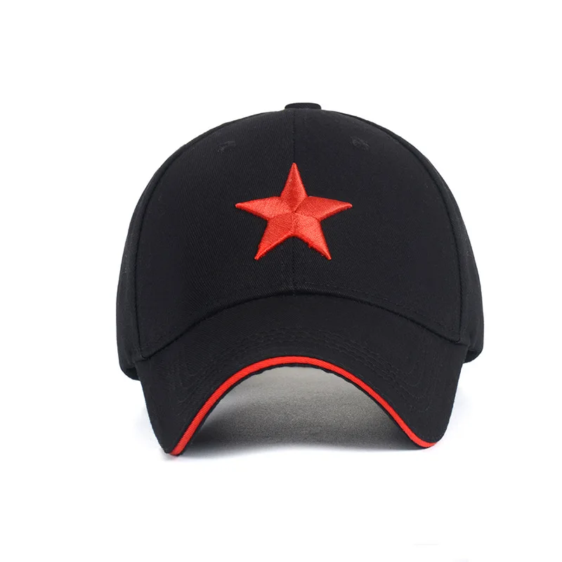 Unisex Cotton Baseball Caps with Embroidery Red Five-pointed Star Adjustable 6 Panel Snapback Gorras Peaked Cap Sunshade Hat