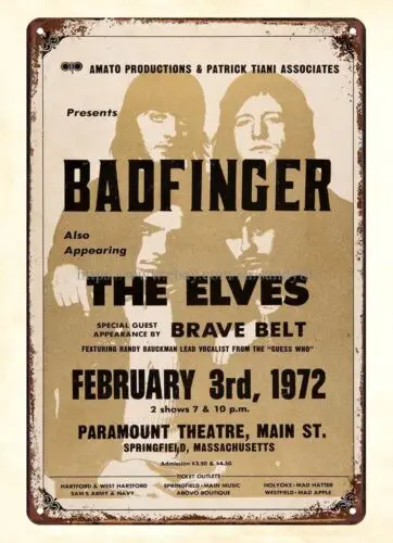 deco bar 1972 Badfinger Paramount Theatre Concert Poster metal tin sign