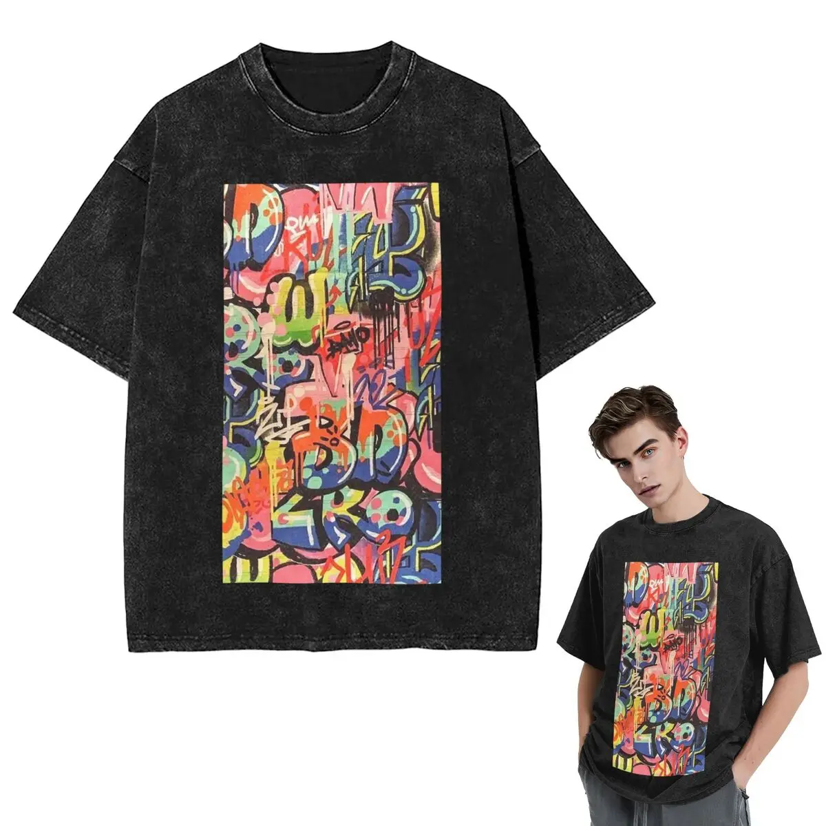 

Streetwear T-Shirts Urban Pattern Hip Hop Graffiti Street Art Washed T Shirt Short Sleeve Hop T-Shirt Tops Tees for Men Women