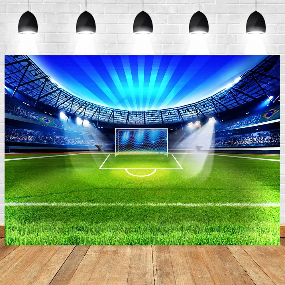 Boys Football Field Theme Art Blue-Green Birthday Party Baby Shower Photography Vinyl Background Children Room Decor Supplies