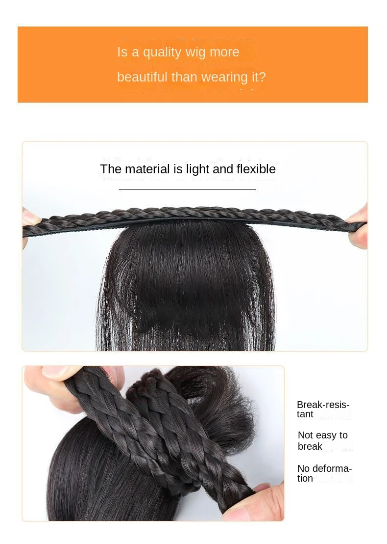 Synthetic Fake Bangs Hair Neat Fringe Bands with Double Row Braids Headband Heat Resistant Bangs In Hair Extensions Hairpieces