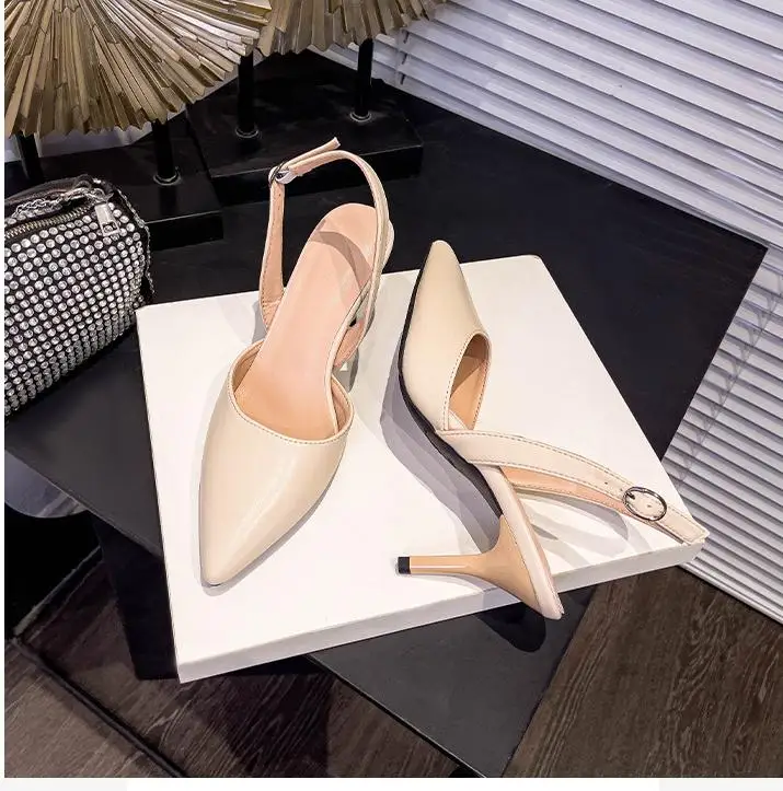 Size 30-44 Pointed Toe Small Size Thin Heeled High Heeled Black Open Toe Summer Shoes For Women