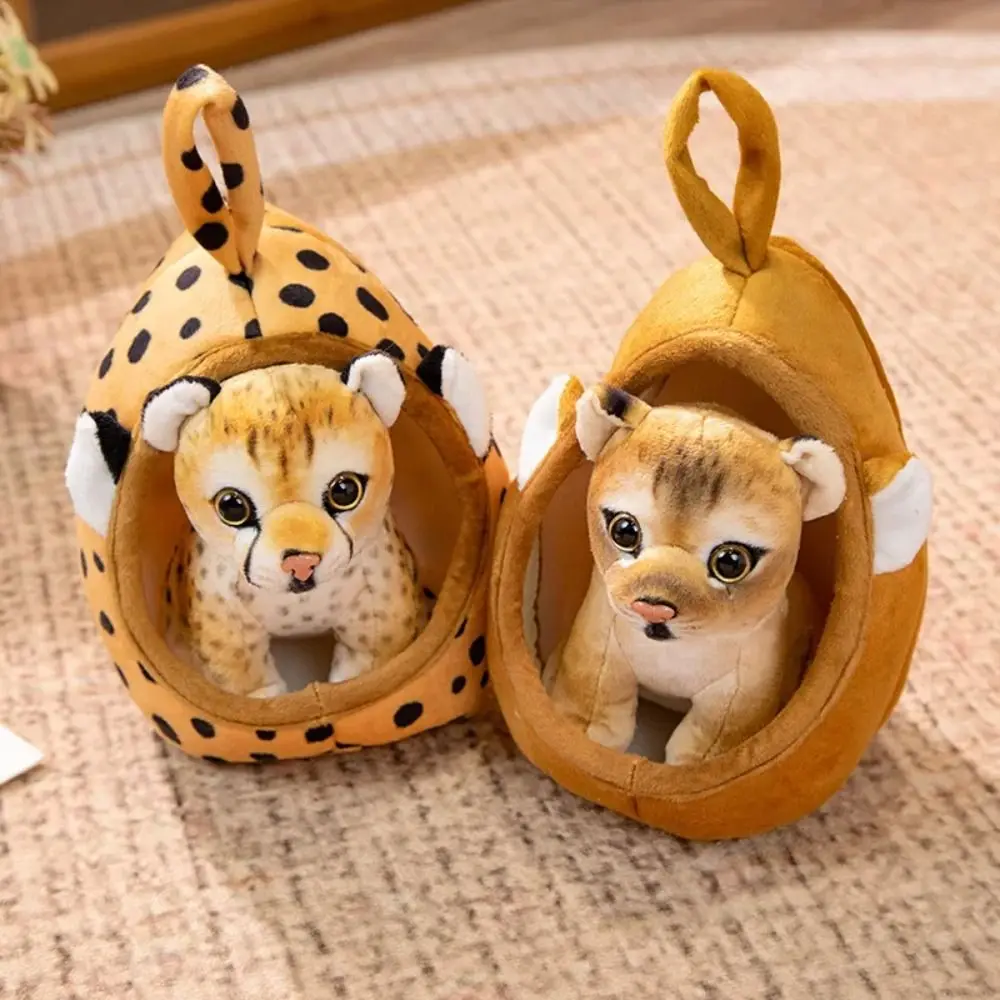 Soft Simulation Animal Plush Toy Lion Leopard Stuffed Animal Doll with Nest House Baby Tiger Throw Pillow Kids Birthday Gift