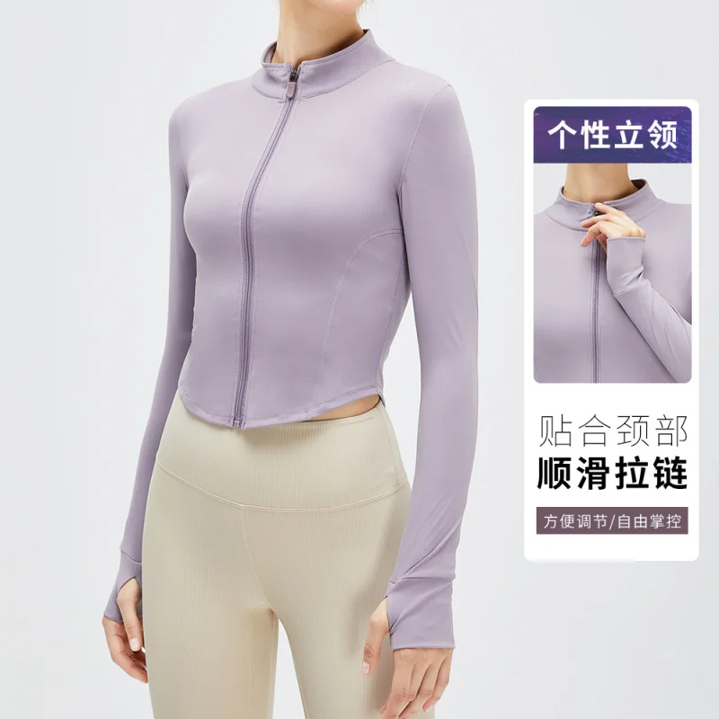 YJ-Short Autumn and Winter Sports Jacket Naked Women Feeling Quick-Drying Slimming Body Shaping Running Fitness Clothes Zipper Y