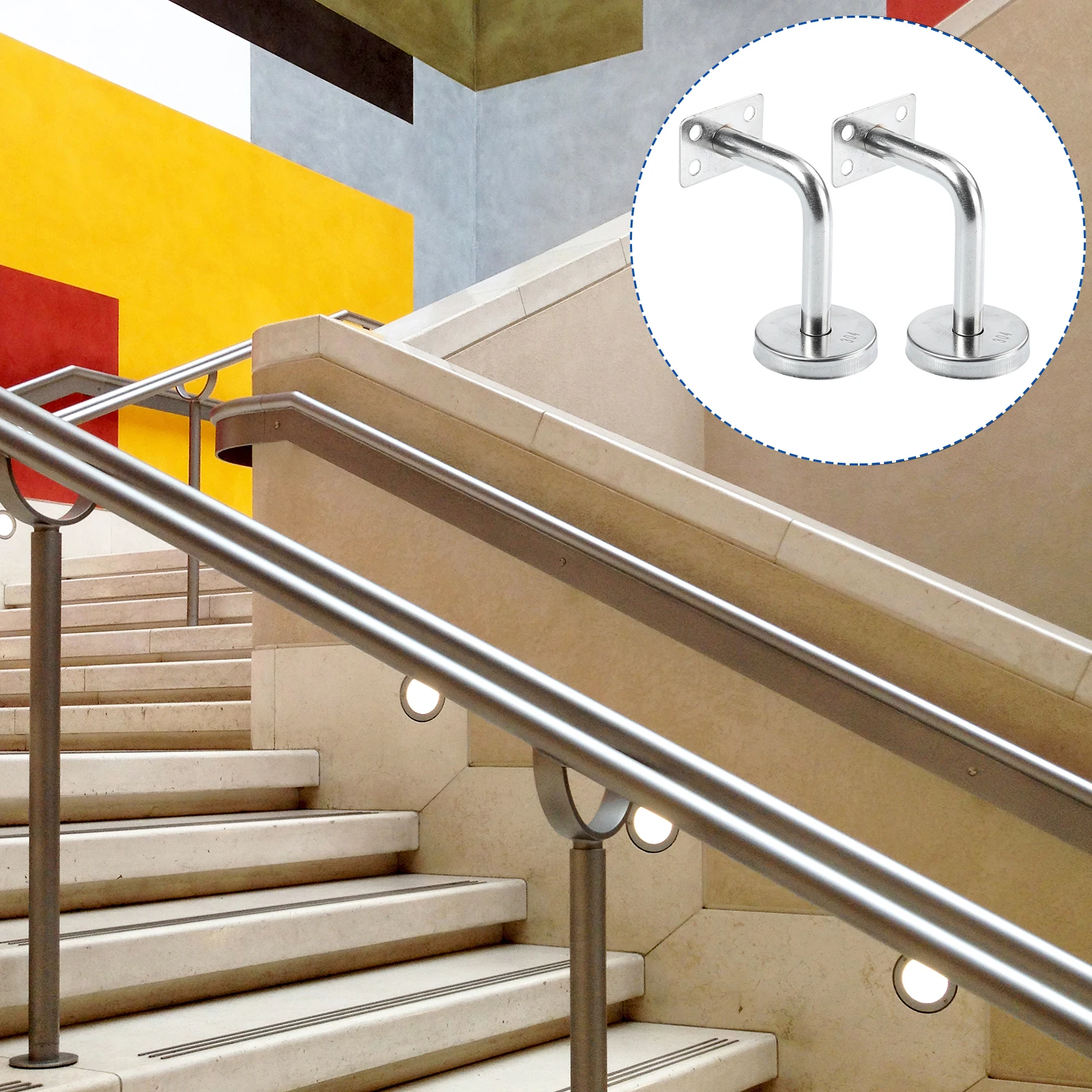 

2 Pcs Mounted Stainless Steel Bracket Brackets Handrail Holder Armrest Key Silver