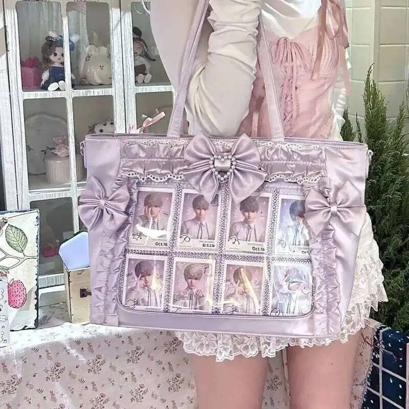 Neue Japanische Süße Schleifen-Ita-Tasche, Lolita-Mädchen Transparente Handtaschen, Modische Große Kapazität Tragetasche, Ästhetische Schultertaschen – Detail 17