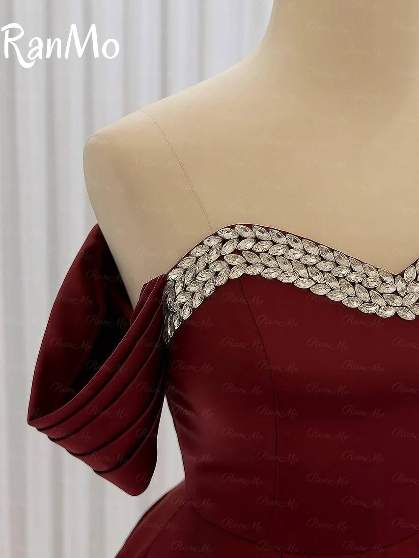 Ranmo Evening Dresses 2025 Satin Formal Party Dresses Off Shoulder A Line Prom Dress شارون سعيد فساتين سهره