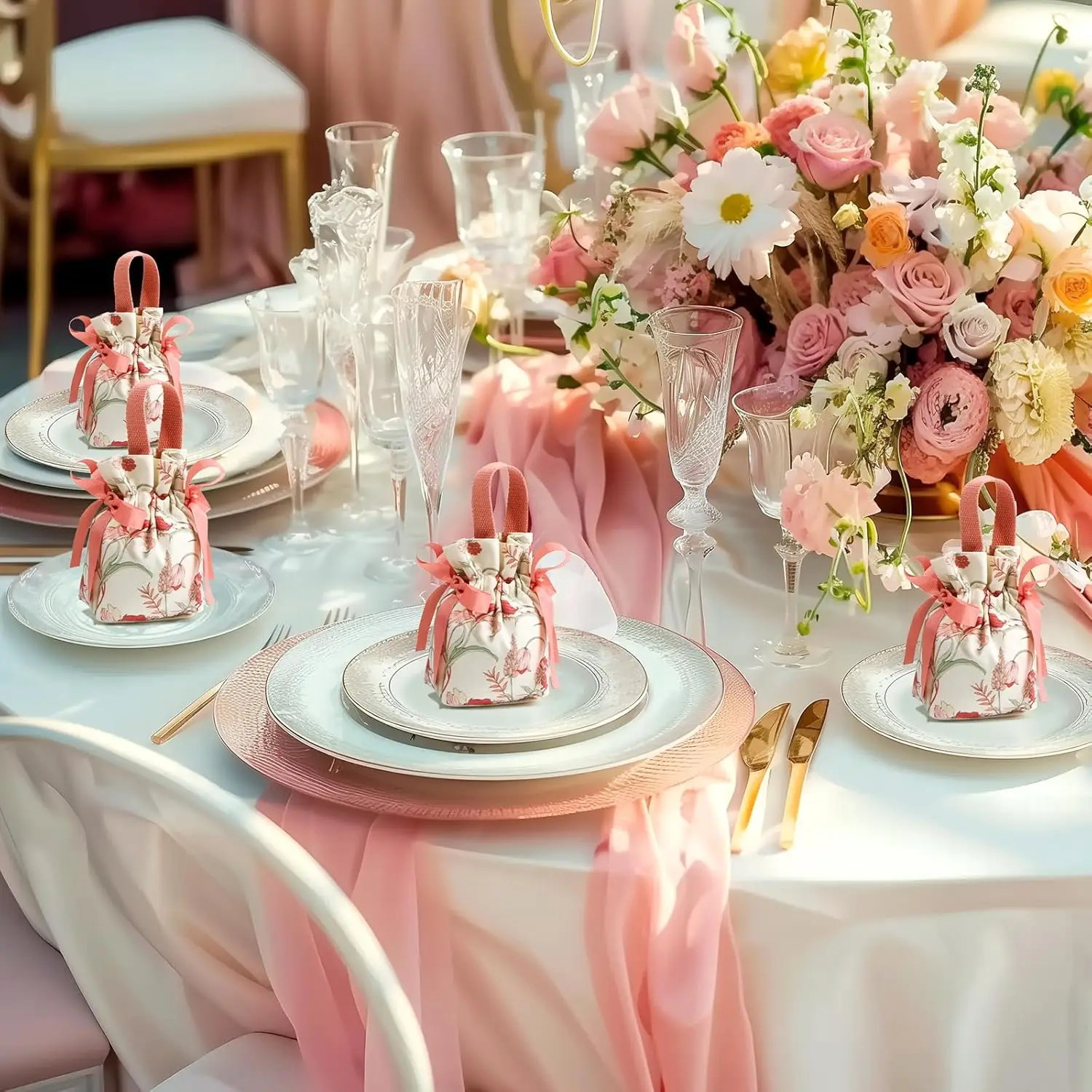 

VIKAMA [10 шт.] Элегантный подарочный пакет с цветочным принтом, для свадеб, церемоний помолвки, мемории, конфет, небольших подарков, хранения на шнурке