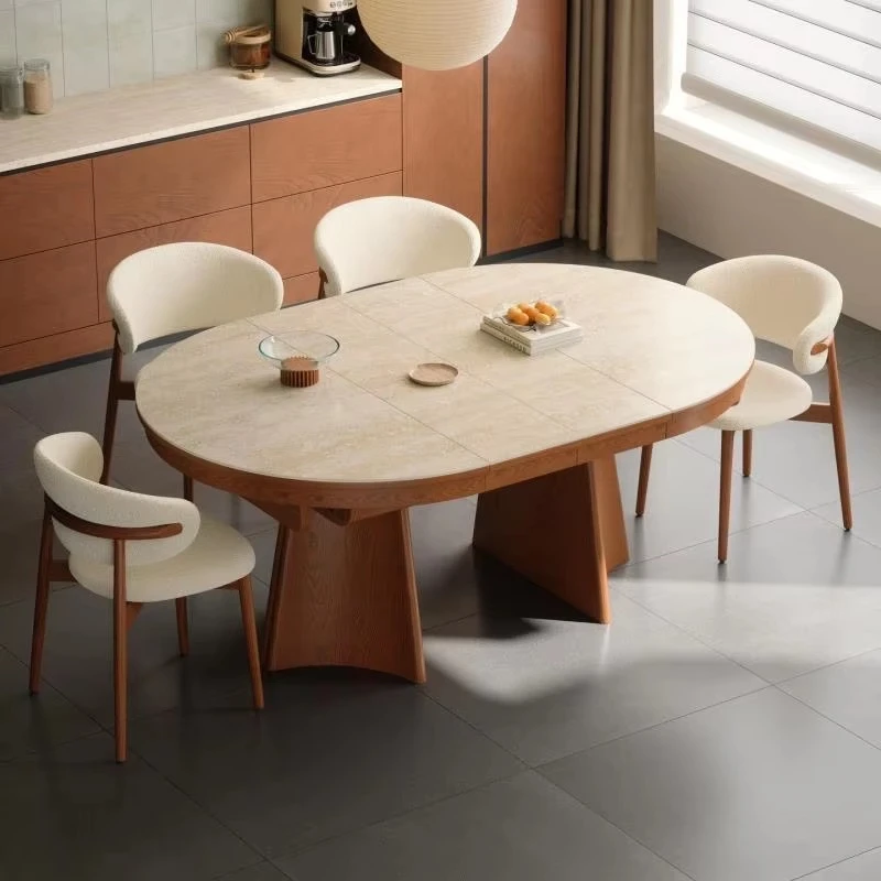 Modern luxury oval retractable marble solid wood dining table and chairs 4-6 seats dining table and chairs, dining room kitchen