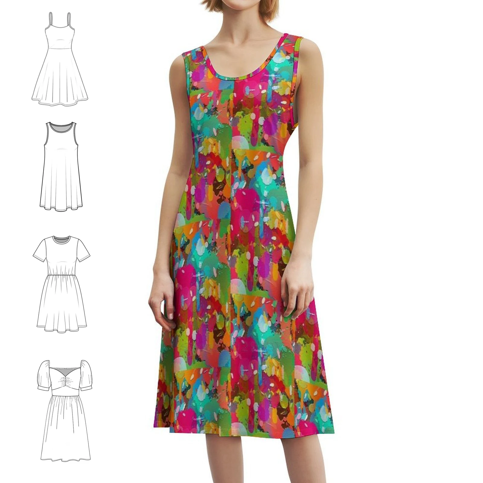 

Красочное-3 повседневное платье в корейском стиле для женщин, простые повседневные офисные женские платья, произведение искусства современного абстракционного абстракционного искусства, платье