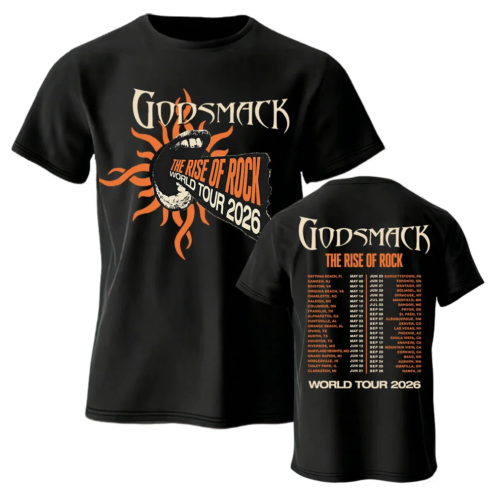 Camiseta The Rise of Rock World Tour 2026 GODSMACK Design Gráfico Merchandise Manga Curta Algodão Solta Moda Masculina Feminina
