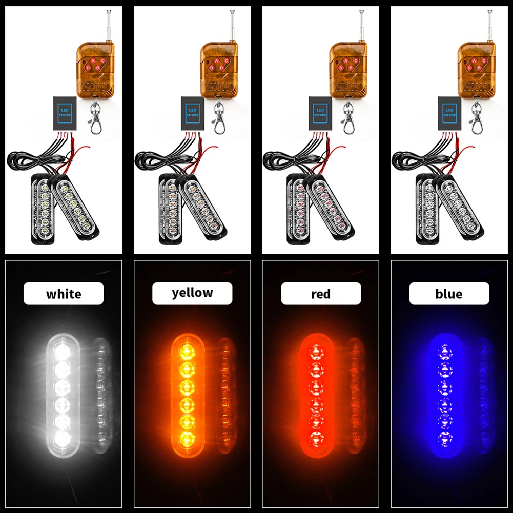 Стробоскопические огни с дистанционным управлением, 6 светодиодов, боковые габаритные огни для автомобиля, фонари решетки, 16 режимов, предупреждающие аварийные огни для грузовика
