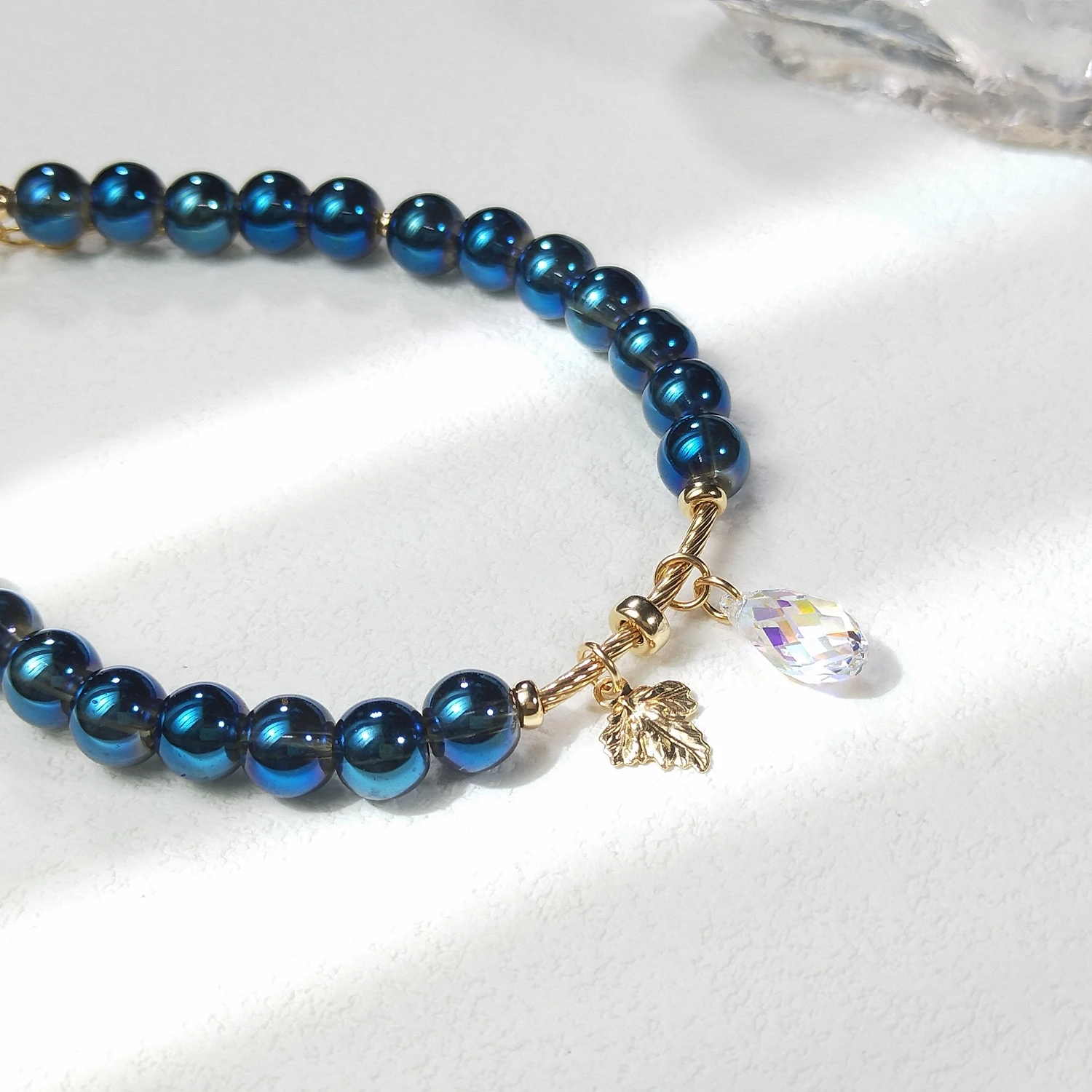 Lii Ji Blue Aurora Crystal 6mm With Crystal American 14K Gold Filled Charms Bracelet