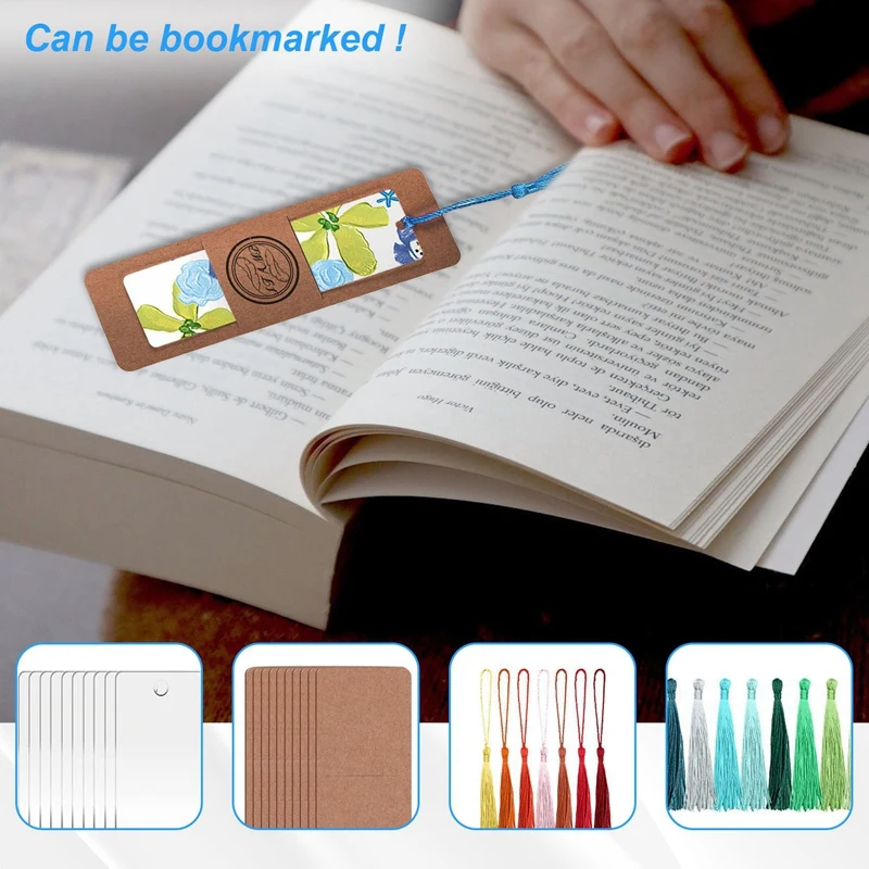 90Pcs Resin Bookmark Holder,30Pcs Kraft Bookmark Sleeves 30Pcs Clear Acrylic Bookmarks 30Pcs Colorful Bookmark Tassels