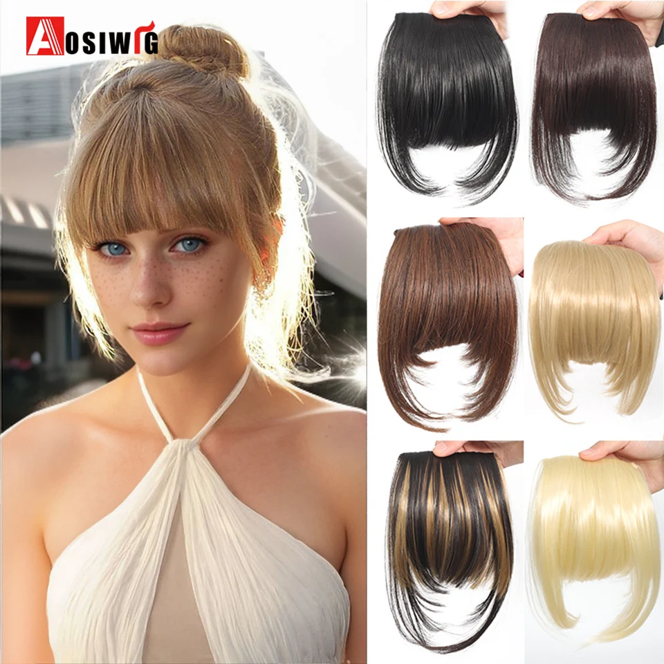 AOSI 6 inch Synthetische Fake Stompe Lucht Pony Clip In Hair Extensions Nep Fringe Valse Haarstukje Voor Vrouwen Clip In pony Nep Haar