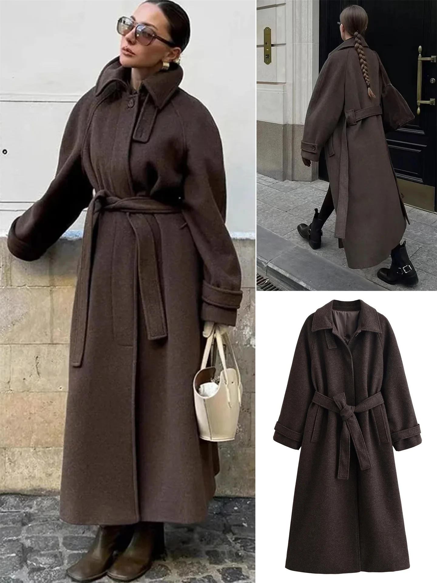 

Faionable Long Coat Sle Outerwear Women's High Waist Belted Ele Simple Design Long Sve Single Button Closure Coat