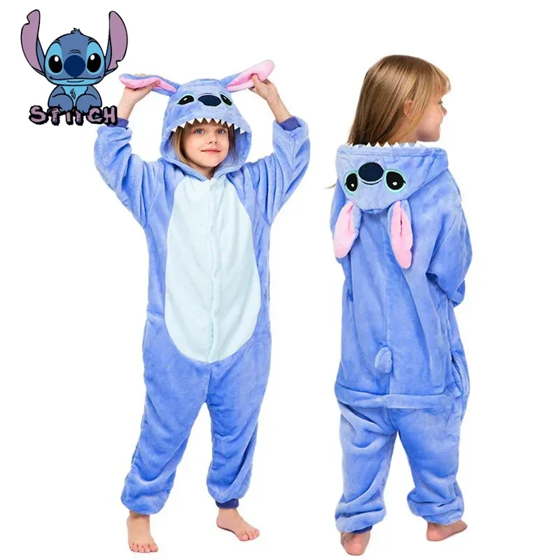 Disney Lilo & Stitch Boys Girls One Piece Pajamas Sets Anime Doll Stitch Winter Animal Sleepwear Cartoon Cosplay Costume