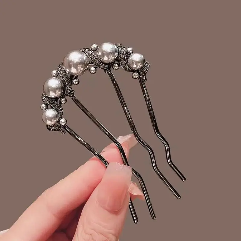 Exquisite Rhinestones Pearls U-shaped Hair Combs for Women Elegant France Ancient Style Alloy Hairpin Female Hair Accessories