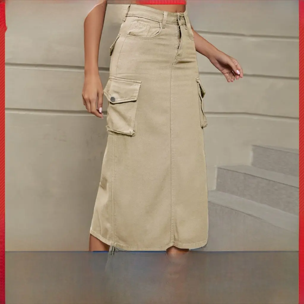 

Women's Trendy Casual Mid-Length Denim Skirt European American Style Stand-alone Skirt for Workwear