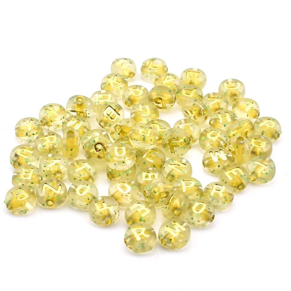 50pcs/lot 7*4*1mm DIY Acrylic letter beads Round Transparent Dotted Gold Letter Bead for jewelry making