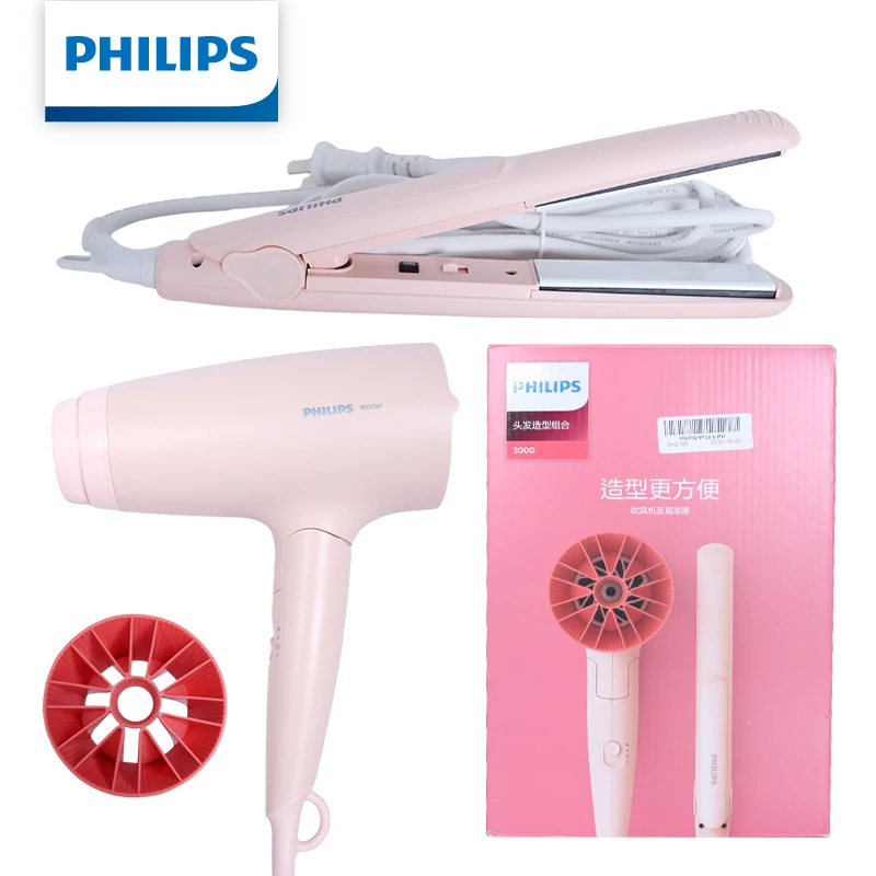 

Philips BHP398 2-in-1 Hair Dryer & Straightener Set 1600W 3 Heat Settings Foldable Blow Dryer for Damaged Hair
