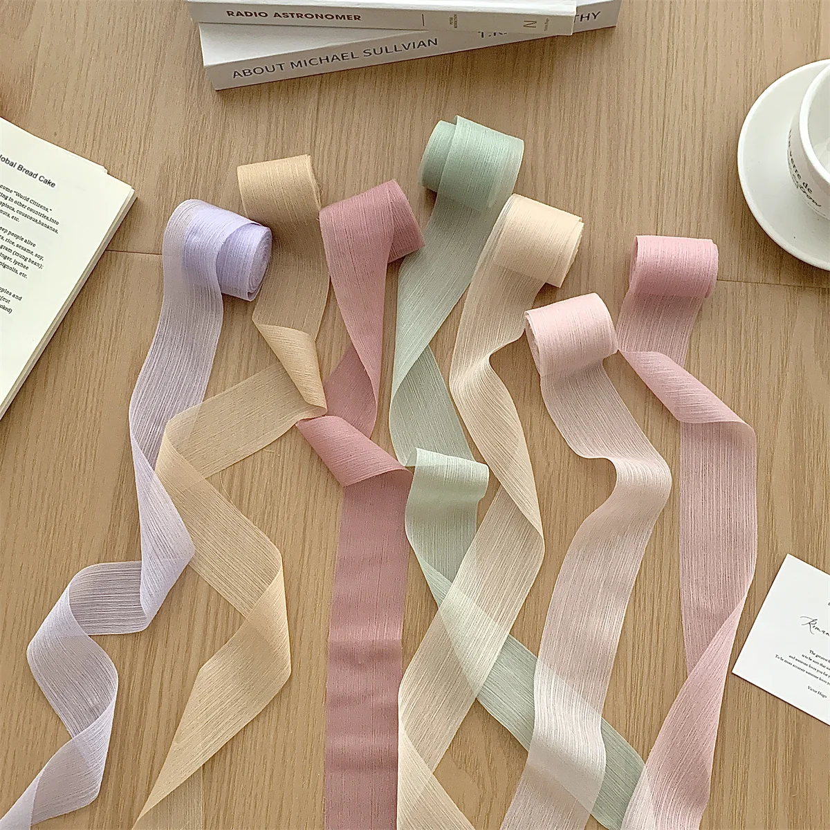 Silver shimmer gauze ribbon satin chiffon ribbon wedding decoration scene accessories ribbon DIY gift box bouquet packaging