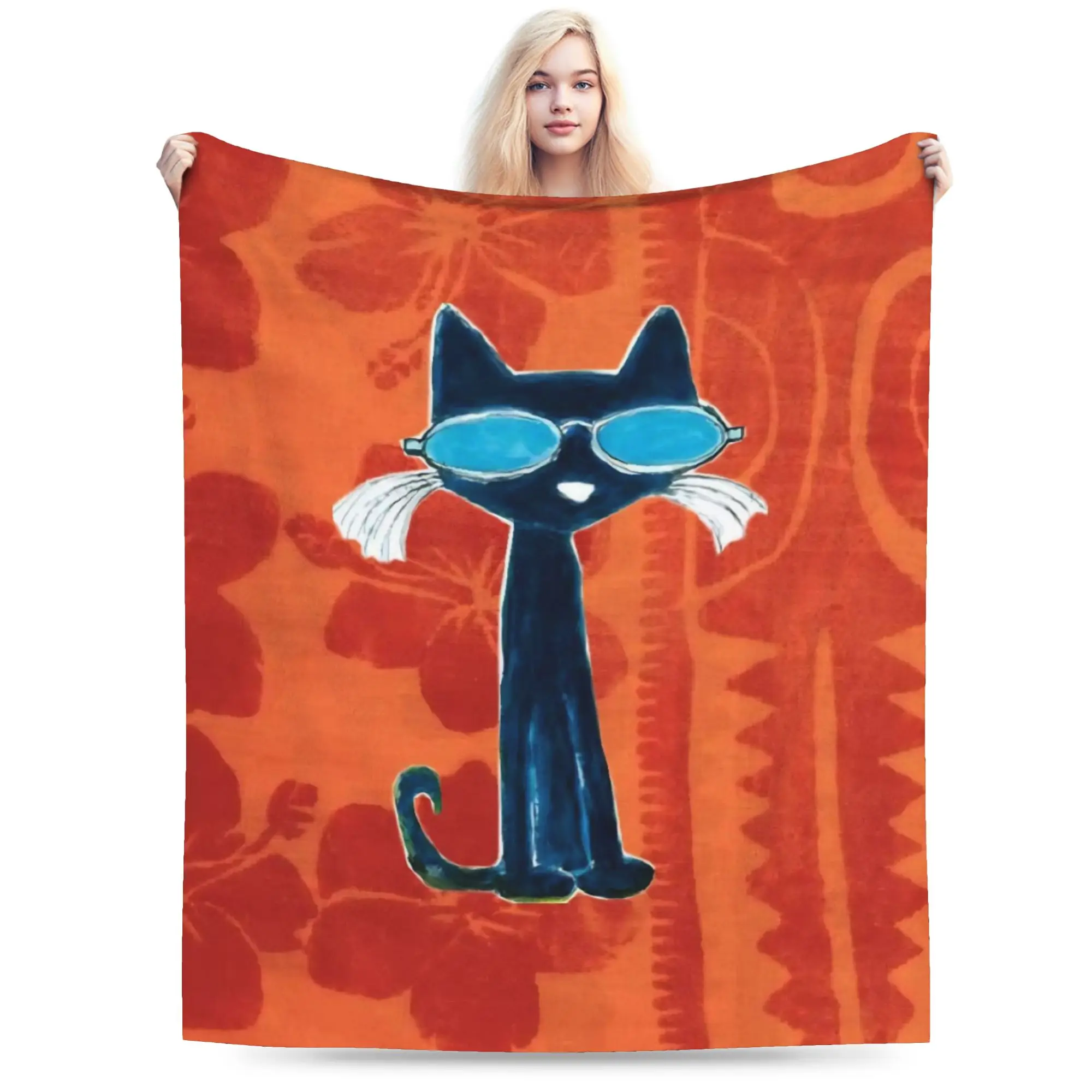 Pete The Cat Gift Blanket For Men Women Warm Cozy Fluffy  Throw Blankets for Bed 50x60 Inches Multiple Sizes