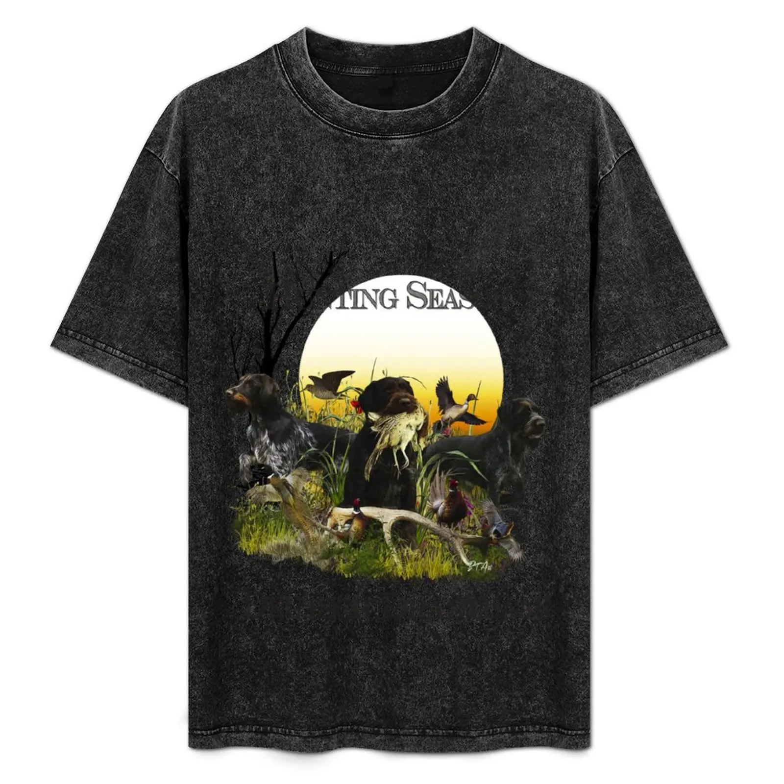 Hunting season with German Wirehaired Pointers T-Shirt custom t shirt vintage anime shirt black t-shirts for men