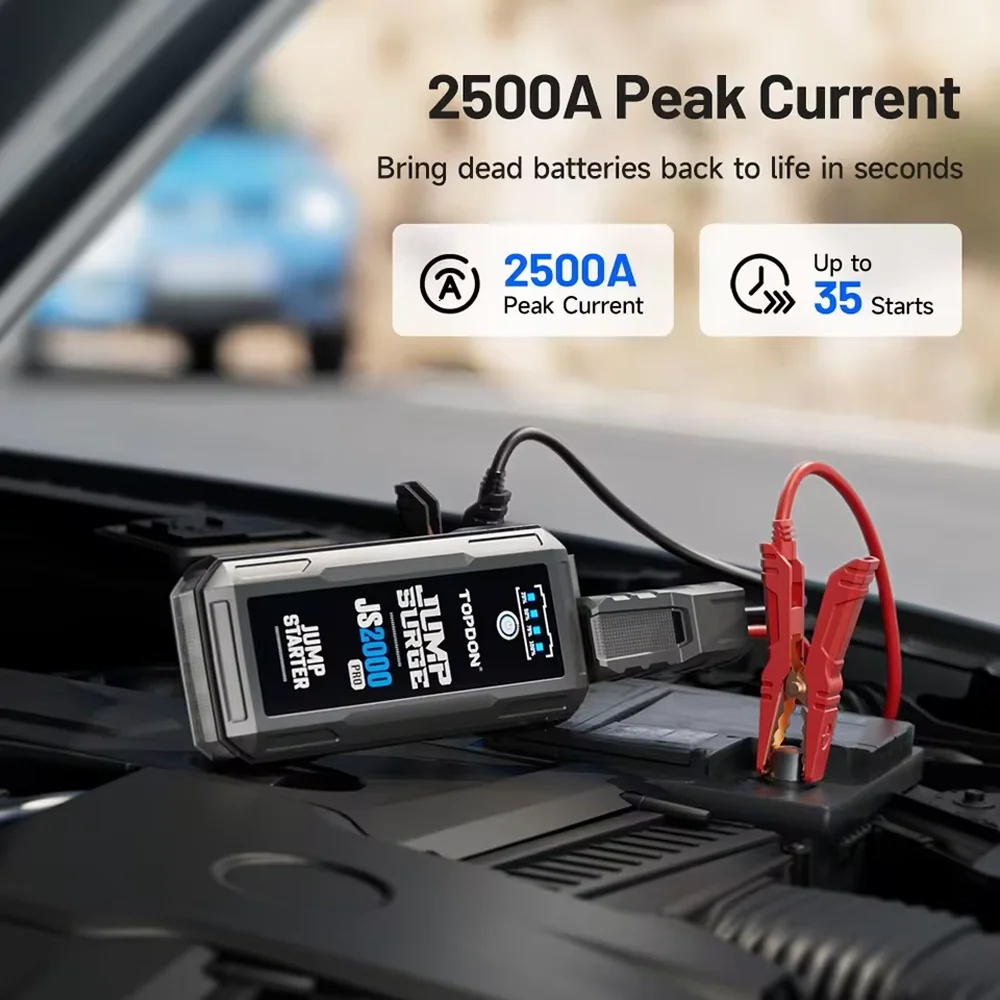 TOPDON JS2000PRO 12V Car Battery Starter Booster Starting Device 2500A Professional Car Jump Starter Powerful Car Power Bank 16000mAh Jump Starter