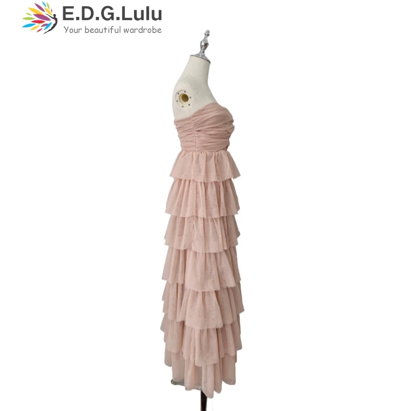 Edglulu sem alças malha dobra vestidos de aniversário luxo 2025 mulher elegante sem costas malha em camadas plissado borda vestido de noite ed